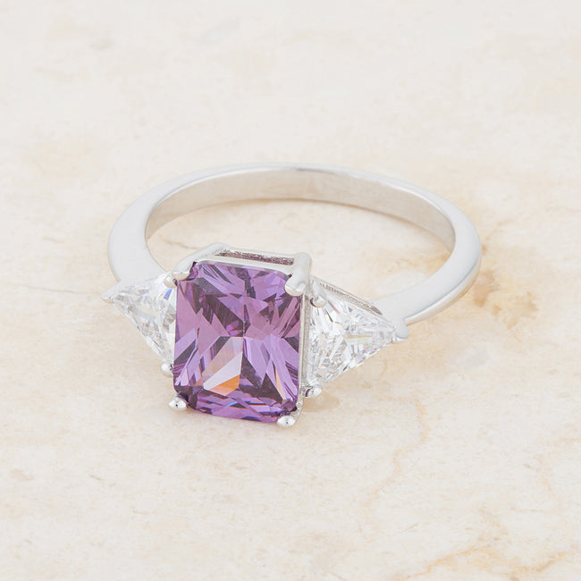 Seductive Detail Icon Series Classic Amethyst Rhodium Engagement Ring - Friggin Jewelry Fashion