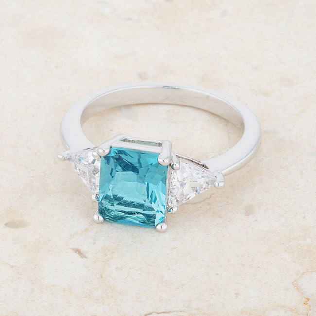 Everyday Spark Modern Icon Classic Blue Topaz Rhodium Engagement Ring - Friggin Jewelry Fashion