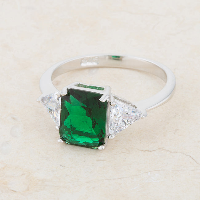 Playful Edge Contemporary Edit Classic Emerald Green Sterling Silver Engagement Ring - Friggin Jewelry Fashion