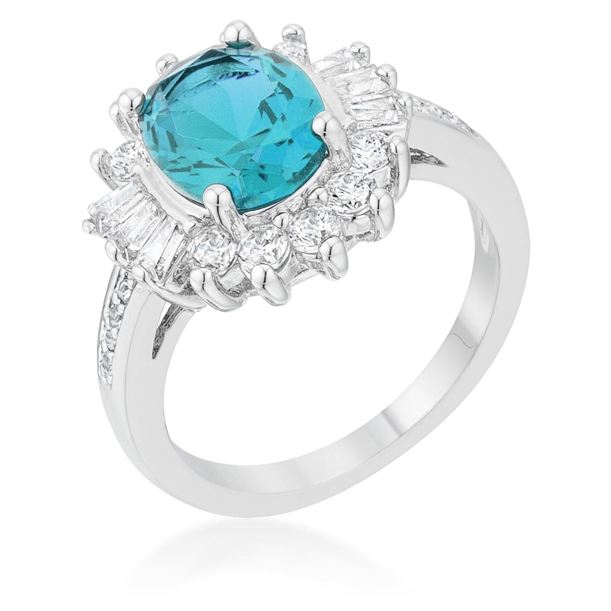 Modern Spark Heritage Edit Chrisalee 3ct Aqua CZ Rhodium Classic Ring - Friggin Jewelry Fashion