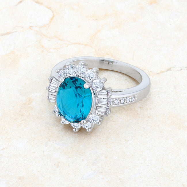 Modern Spark Heritage Edit Chrisalee 3ct Aqua CZ Rhodium Classic Ring - Friggin Jewelry Fashion