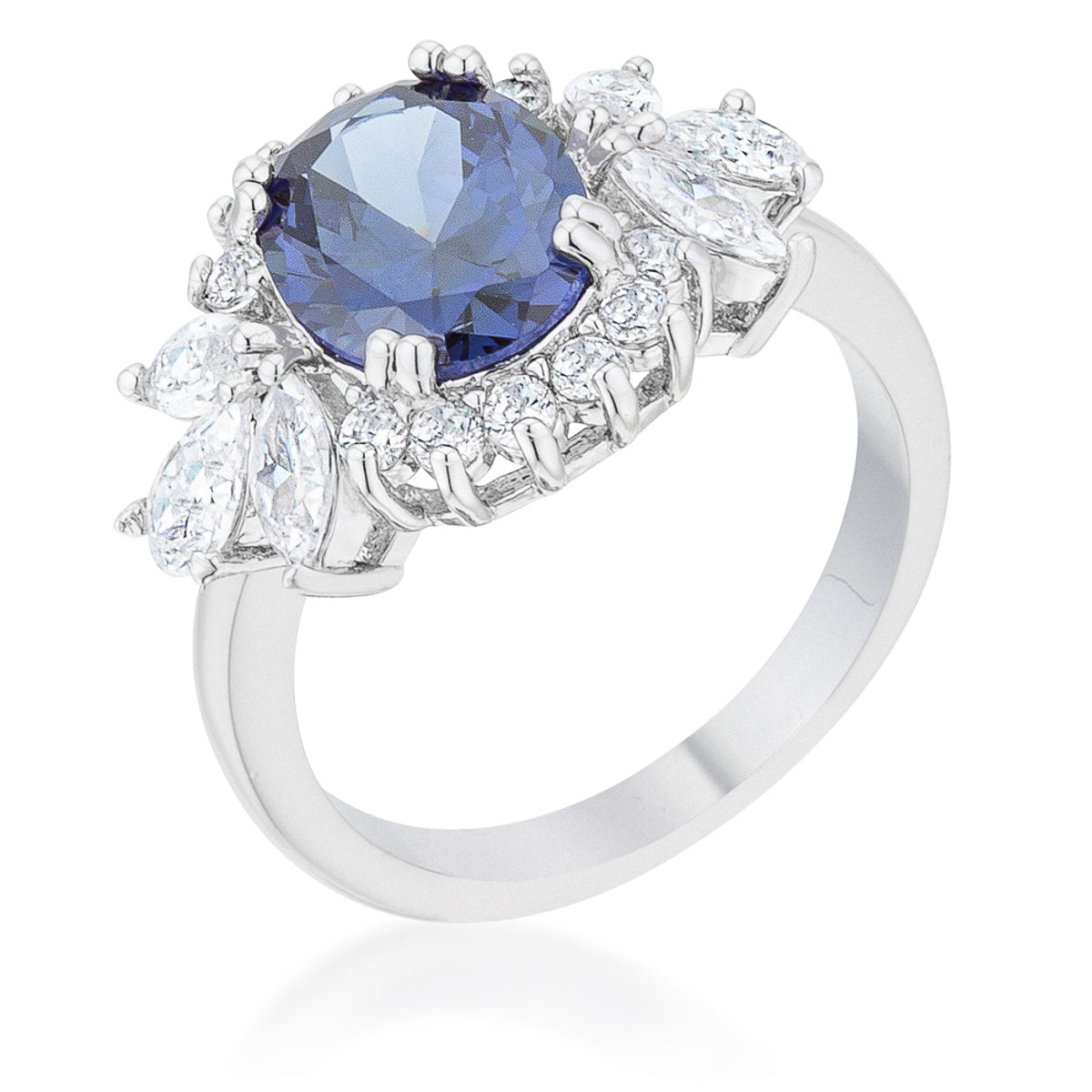 Whisper Detail Classic Edit Krizia 4.2ct Tanzanite CZ Rhodium Classic Ring - Friggin Jewelry Fashion