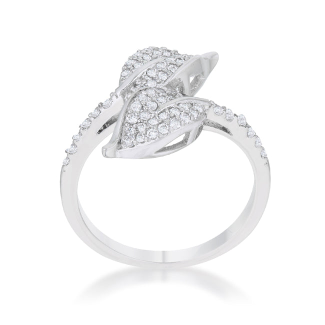 Dazzling Edge Timeless Series Liana 0.1ct CZ Rhodium Leaf Wrap Ring - Friggin Jewelry Fashion