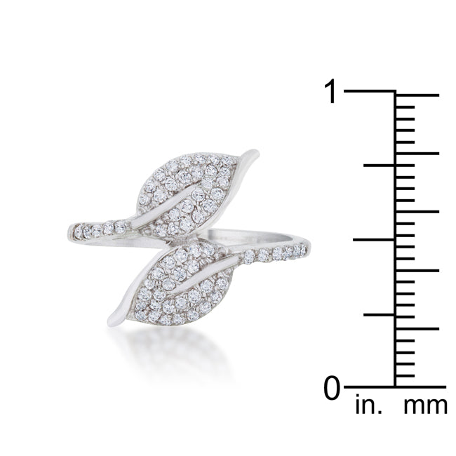 Dazzling Edge Timeless Series Liana 0.1ct CZ Rhodium Leaf Wrap Ring - Friggin Jewelry Fashion