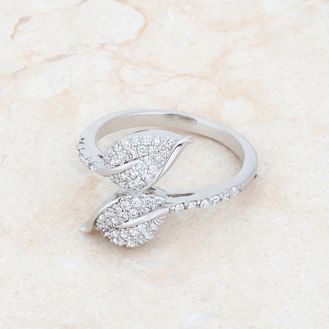 Dazzling Edge Timeless Series Liana 0.1ct CZ Rhodium Leaf Wrap Ring - Friggin Jewelry Fashion