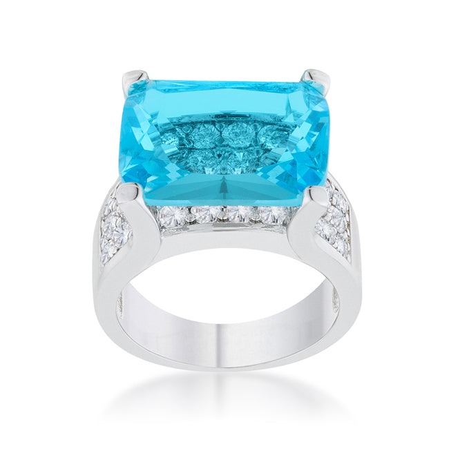 Tempting Edge Couture Line Mina 15.4ct Aqua CZ Rhodium Cocktail Ring - Friggin Jewelry Fashion