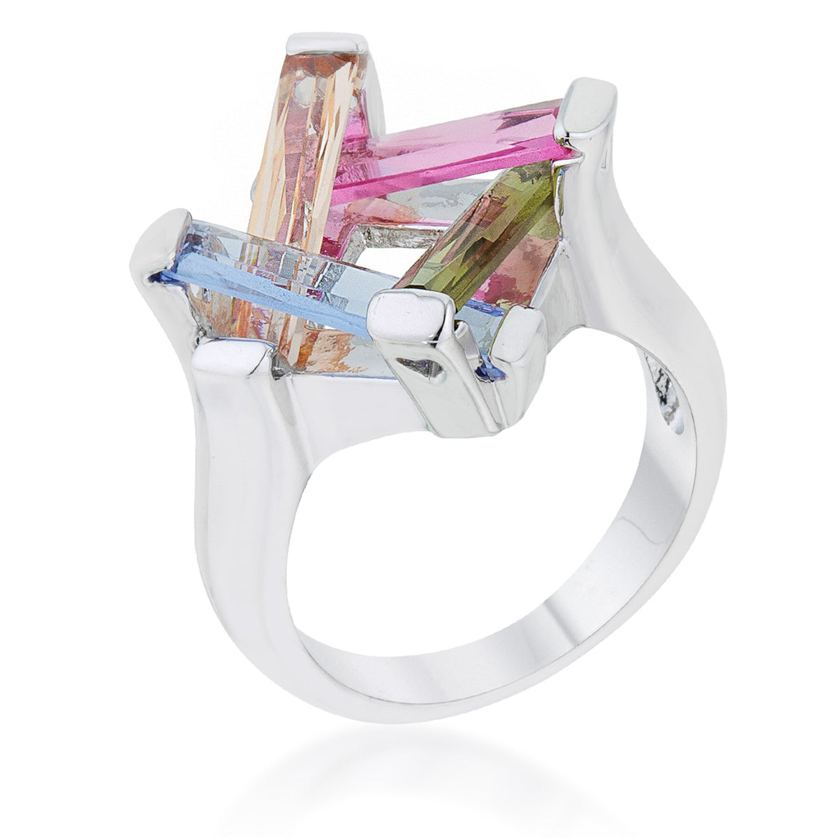 Sultry Edge Classic Muse Myra Ring 10ct Multicolor CZ Rhodium Cocktail Ring - Friggin Jewelry Fashion