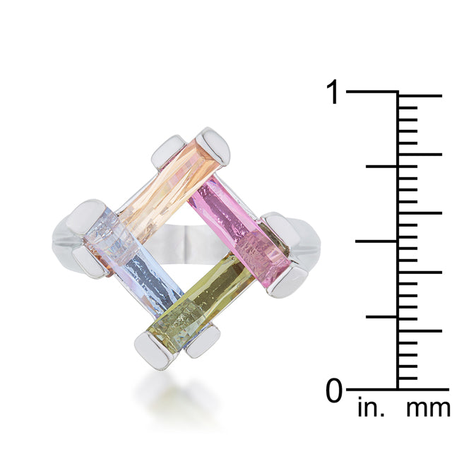 Sultry Edge Classic Muse Myra Ring 10ct Multicolor CZ Rhodium Cocktail Ring - Friggin Jewelry Fashion