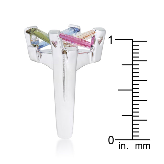 Sultry Edge Classic Muse Myra Ring 10ct Multicolor CZ Rhodium Cocktail Ring - Friggin Jewelry Fashion