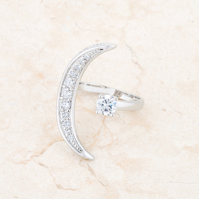 Lustre Detail Studio Line Luna .75ct CZ White Gold Rhodium Delicate Ring - Friggin Jewelry Fashion