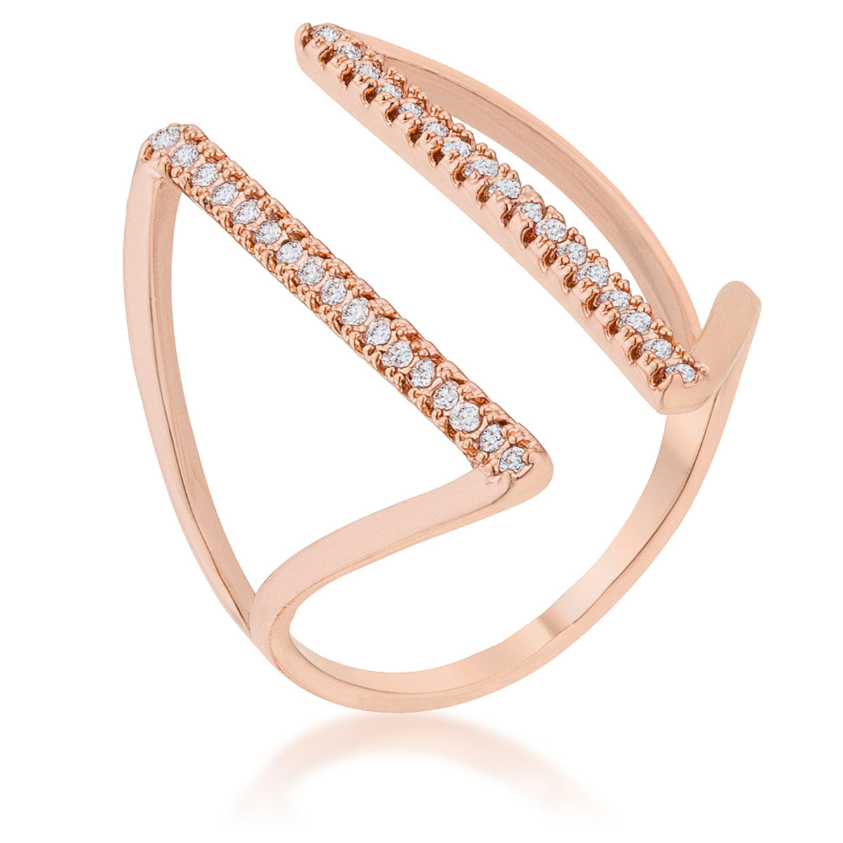 Sleek Form Signature Edit Jena 0.2ct CZ Rose Gold Delicate Parallel Ring - Friggin Jewelry Fashion