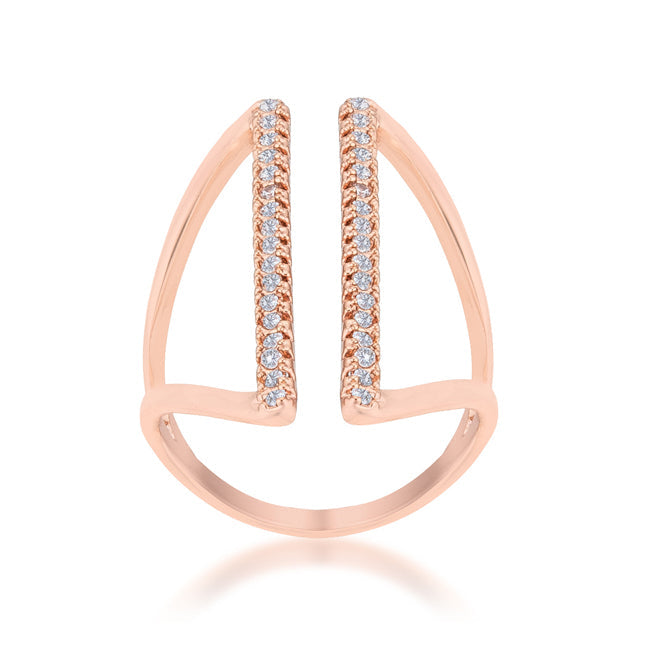 Sleek Form Signature Edit Jena 0.2ct CZ Rose Gold Delicate Parallel Ring - Friggin Jewelry Fashion