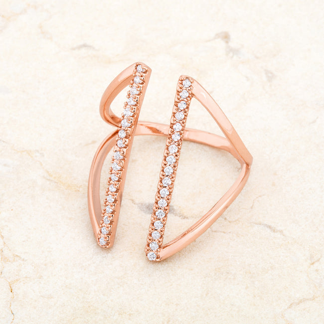 Sleek Form Signature Edit Jena 0.2ct CZ Rose Gold Delicate Parallel Ring - Friggin Jewelry Fashion