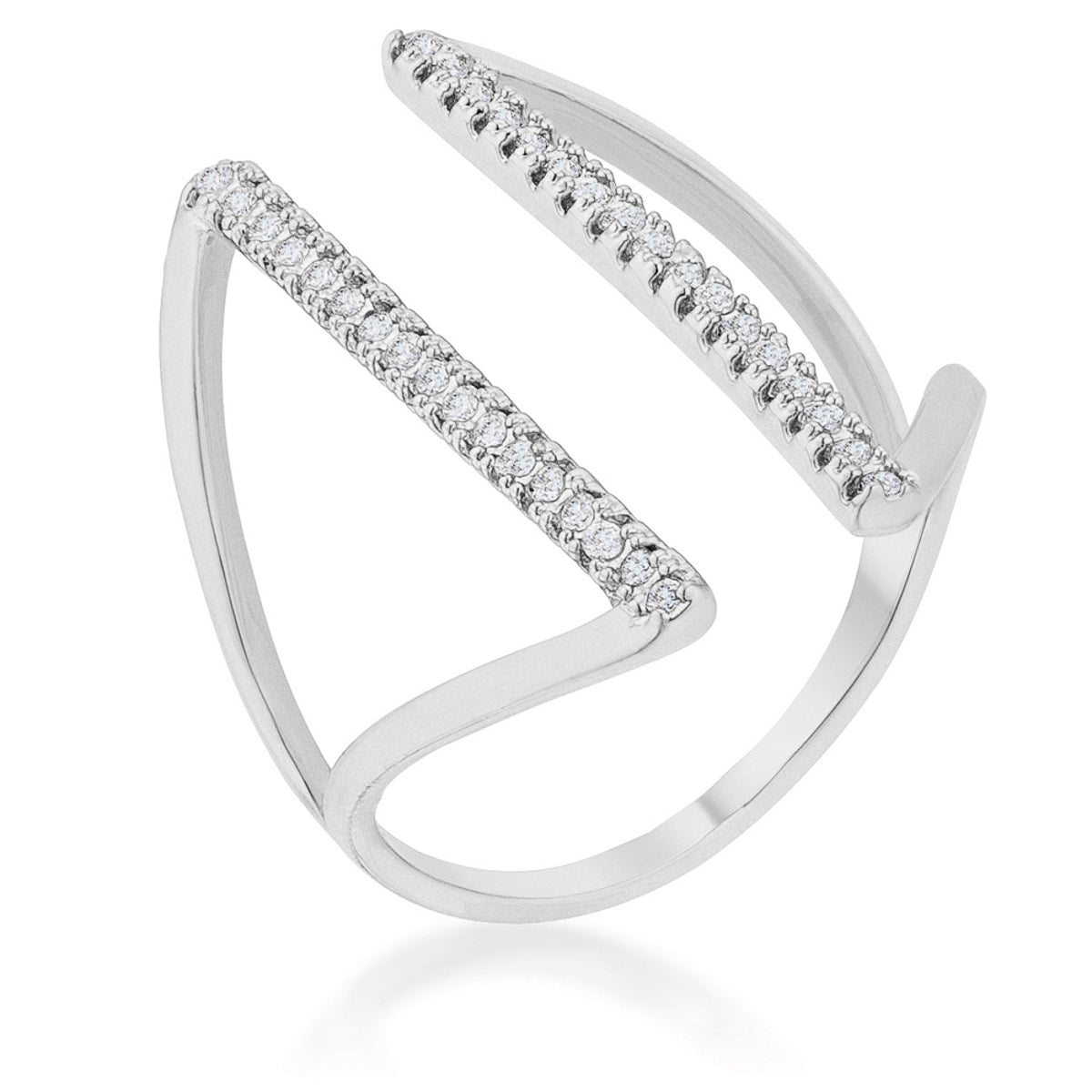 Refined Edge Signature Line Jena 0.2ct CZ Rhodium Delicate Parallel Ring - Friggin Jewelry Fashion