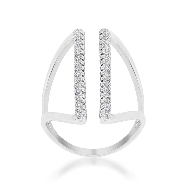 Refined Edge Signature Line Jena 0.2ct CZ Rhodium Delicate Parallel Ring - Friggin Jewelry Fashion