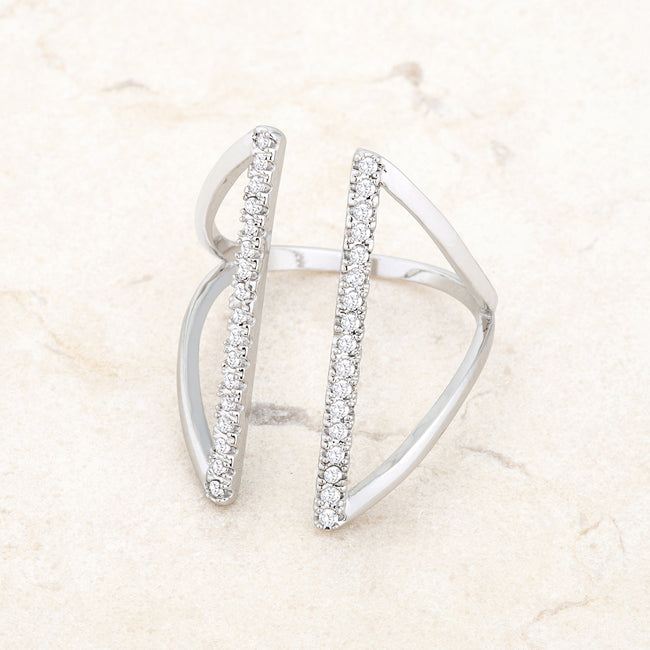 Refined Edge Signature Line Jena 0.2ct CZ Rhodium Delicate Parallel Ring - Friggin Jewelry Fashion