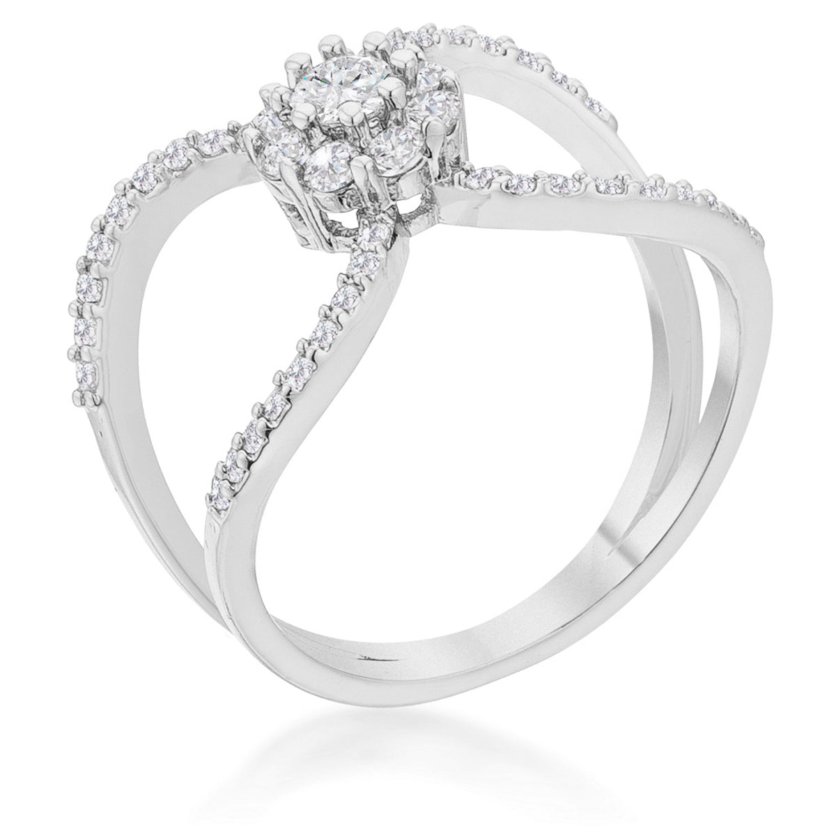 Proper Mischief Bold Line Joyce 0.4ct CZ Rhodium Delicate Floral Wrap Ring - Friggin Jewelry Fashion