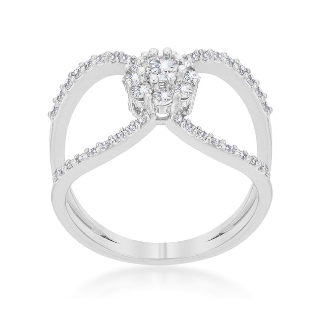 Proper Mischief Bold Line Joyce 0.4ct CZ Rhodium Delicate Floral Wrap Ring - Friggin Jewelry Fashion