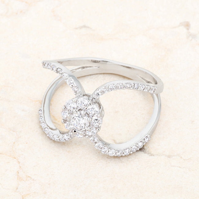 Proper Mischief Bold Line Joyce 0.4ct CZ Rhodium Delicate Floral Wrap Ring - Friggin Jewelry Fashion