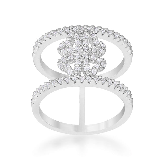 Proper Classic Everyday Edit Lauren 0.4ct CZ Rhodium Delicate Clover Wrap Ring - Friggin Jewelry Fashion