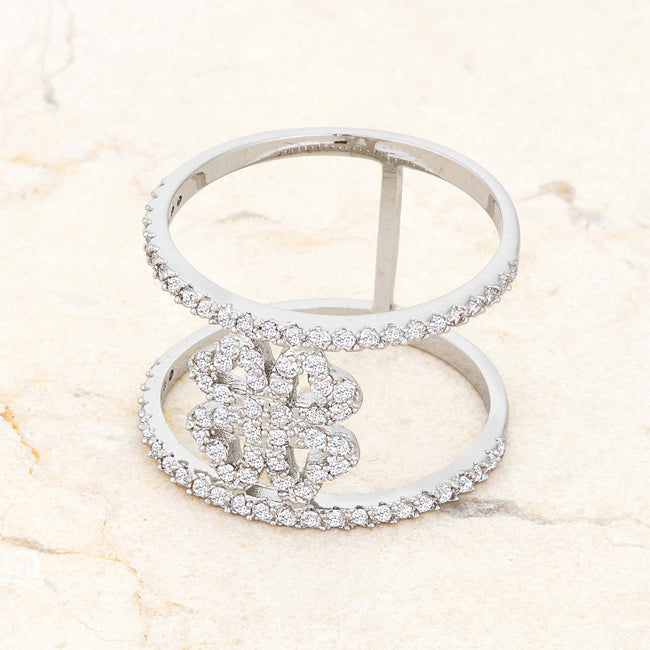 Proper Classic Everyday Edit Lauren 0.4ct CZ Rhodium Delicate Clover Wrap Ring - Friggin Jewelry Fashion