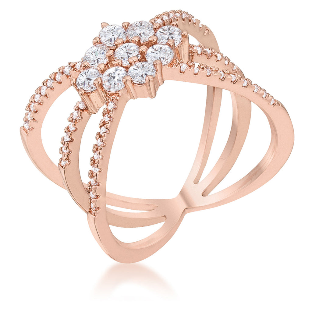 Clever Spark Modern Line Mindy 0.8ct CZ Rose Gold Delicate Triple Wrap Ring - Friggin Jewelry Fashion