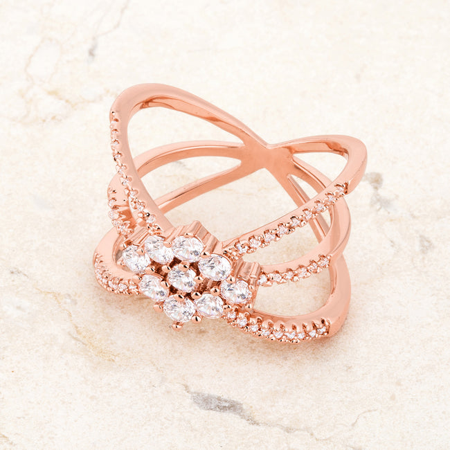 Clever Spark Modern Line Mindy 0.8ct CZ Rose Gold Delicate Triple Wrap Ring - Friggin Jewelry Fashion