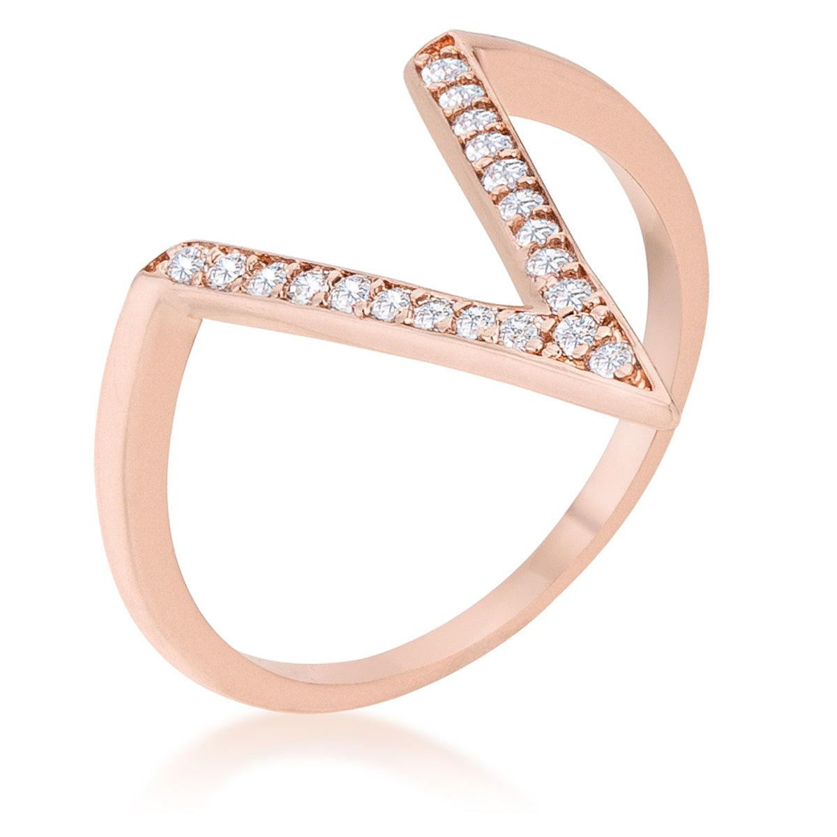 Couture Spark Refined Edit Michelle 0.2ct CZ Rose Gold Delicate V-Shape Ring - Friggin Jewelry Fashion