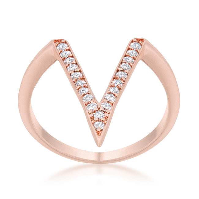 Couture Spark Refined Edit Michelle 0.2ct CZ Rose Gold Delicate V-Shape Ring - Friggin Jewelry Fashion