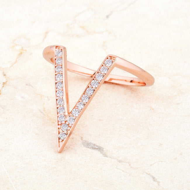 Couture Spark Refined Edit Michelle 0.2ct CZ Rose Gold Delicate V-Shape Ring - Friggin Jewelry Fashion