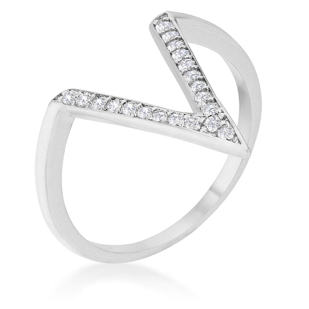 Polished Edge Timeless Edit Michelle 0.2ct CZ Rhodium Delicate V-Shape Ring - Friggin Jewelry Fashion
