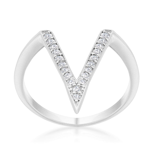 Polished Edge Timeless Edit Michelle 0.2ct CZ Rhodium Delicate V-Shape Ring - Friggin Jewelry Fashion