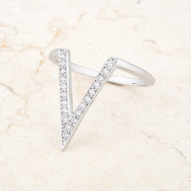 Polished Edge Timeless Edit Michelle 0.2ct CZ Rhodium Delicate V-Shape Ring - Friggin Jewelry Fashion