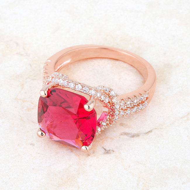 Studio Edge Signature Edit Charlene 6.2ct Ruby CZ Rose Gold Classic Statement Ring - Friggin Jewelry Fashion