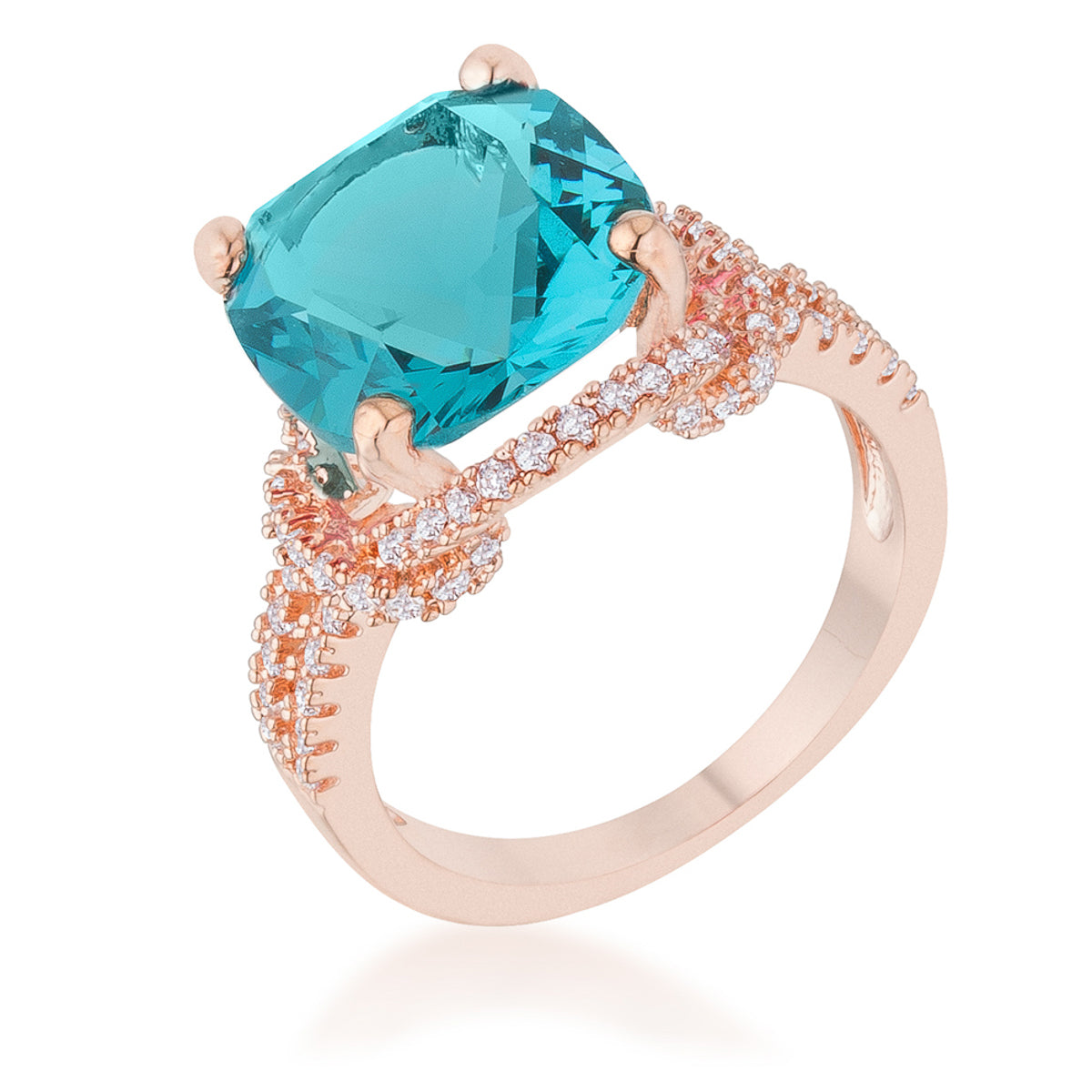 Classic Line Sculpted Edit Charlene 6.2ct Aqua CZ Rose Gold Classic Statement Ring - Friggin Jewelry Fashion