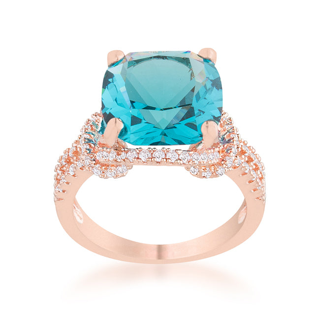 Classic Line Sculpted Edit Charlene 6.2ct Aqua CZ Rose Gold Classic Statement Ring - Friggin Jewelry Fashion