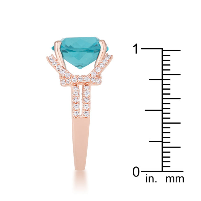 Classic Line Sculpted Edit Charlene 6.2ct Aqua CZ Rose Gold Classic Statement Ring - Friggin Jewelry Fashion