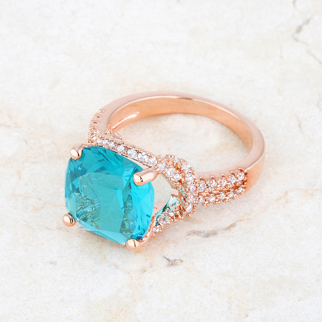 Classic Line Sculpted Edit Charlene 6.2ct Aqua CZ Rose Gold Classic Statement Ring - Friggin Jewelry Fashion