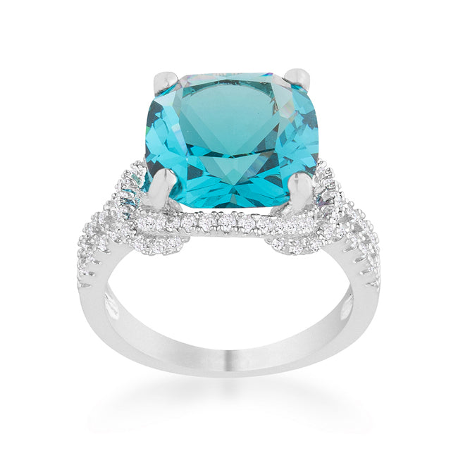 Exclusive Spark Timeless Edit Charlene 6.2ct Aqua CZ Rhodium Classic Statement Ring - Friggin Jewelry Fashion