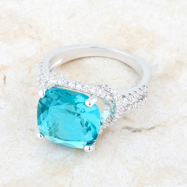 Exclusive Spark Timeless Edit Charlene 6.2ct Aqua CZ Rhodium Classic Statement Ring - Friggin Jewelry Fashion