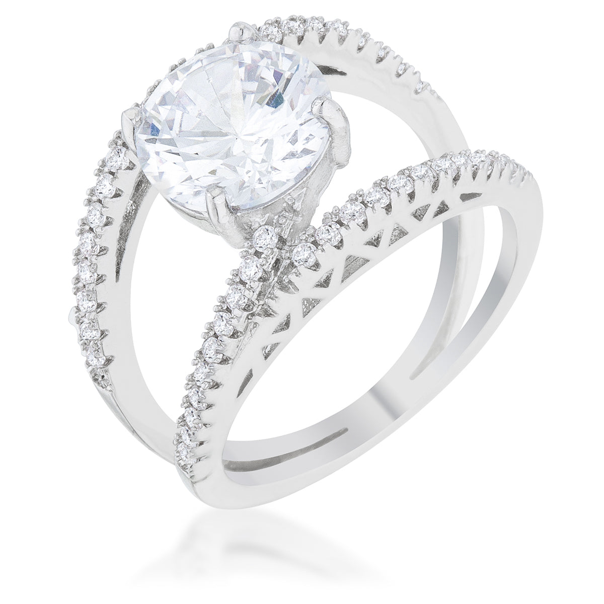 Everyday Spark Modern Icon Girana 3ct Clear CZ Rhodium Contemporary Ring - Friggin Jewelry Fashion