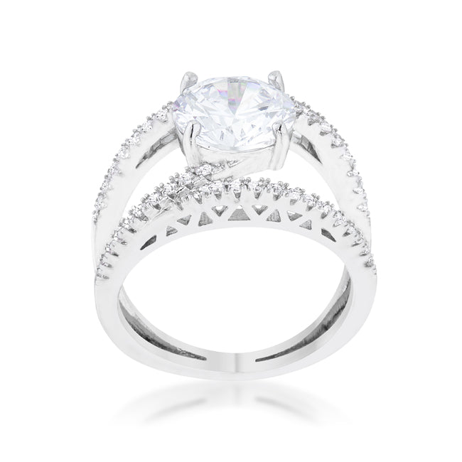 Everyday Spark Modern Icon Girana 3ct Clear CZ Rhodium Contemporary Ring - Friggin Jewelry Fashion