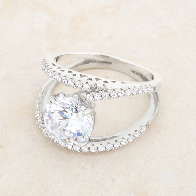 Everyday Spark Modern Icon Girana 3ct Clear CZ Rhodium Contemporary Ring - Friggin Jewelry Fashion