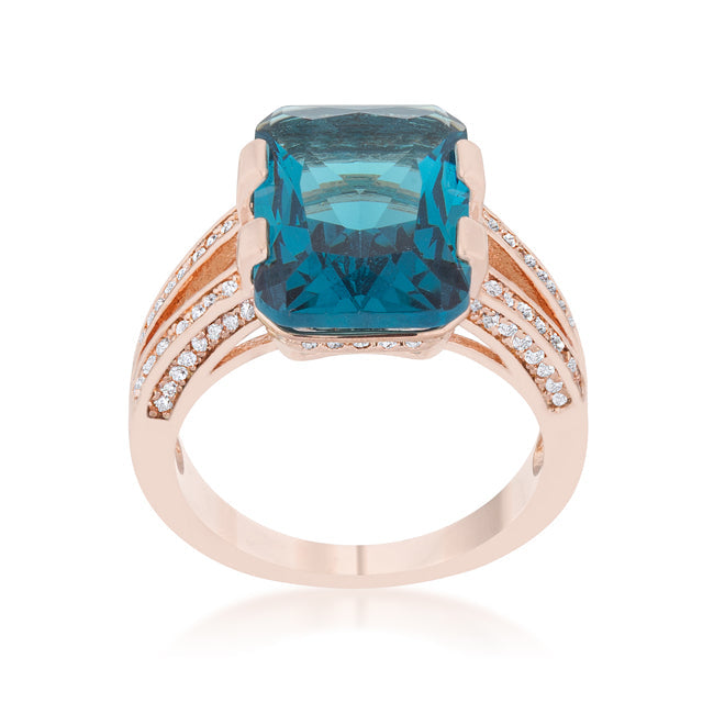 Playful Edge Contemporary Edit Rema 8.6ct Aqua CZ Rose Gold Emerald Classic Cocktail Ring - Friggin Jewelry Fashion