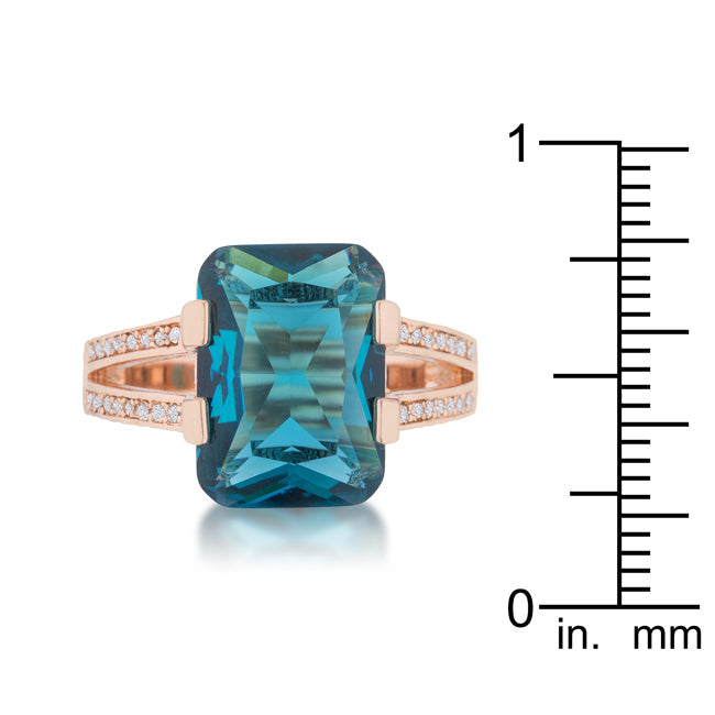 Playful Edge Contemporary Edit Rema 8.6ct Aqua CZ Rose Gold Emerald Classic Cocktail Ring - Friggin Jewelry Fashion