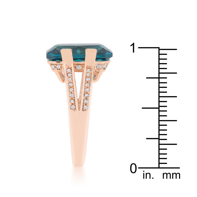 Playful Edge Contemporary Edit Rema 8.6ct Aqua CZ Rose Gold Emerald Classic Cocktail Ring - Friggin Jewelry Fashion