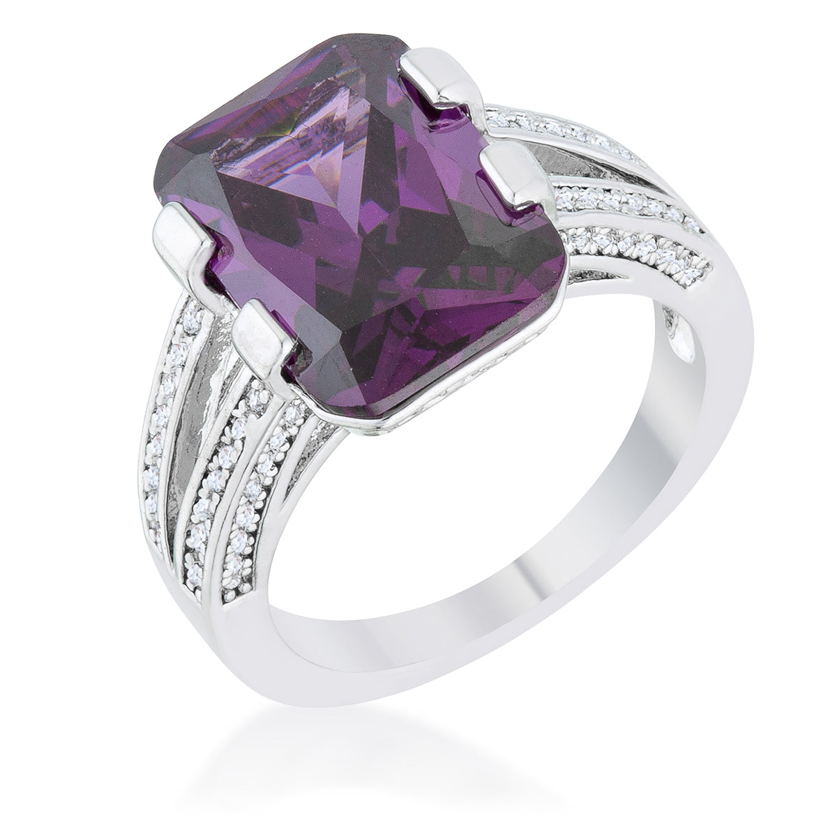 Polished Play Signature Line Rema 8.6ct Amethyst CZ Rhodium Emerald Classic Cocktail Ring - Friggin Jewelry Fashion