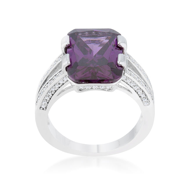 Polished Play Signature Line Rema 8.6ct Amethyst CZ Rhodium Emerald Classic Cocktail Ring - Friggin Jewelry Fashion