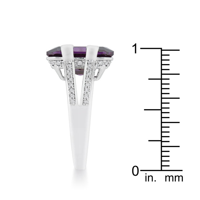 Polished Play Signature Line Rema 8.6ct Amethyst CZ Rhodium Emerald Classic Cocktail Ring - Friggin Jewelry Fashion