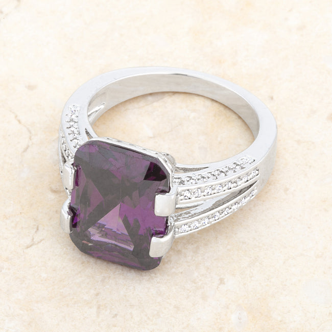 Polished Play Signature Line Rema 8.6ct Amethyst CZ Rhodium Emerald Classic Cocktail Ring - Friggin Jewelry Fashion